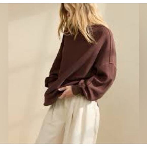 aerie Tops - Aerie Womens Big Chill Textured Crew Oversized Sweatshirt Color Brown Size XL